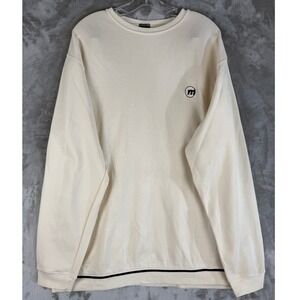 VTG Mossimo Mens Cream Crewneck Sweatshirt Embroidered‎ M Logo Casual Pullover